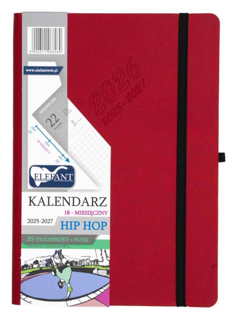 Kalendarz 2026 18 m-cy. Hip hop B5 tygodniowy czerwony Kalendarz 2026 18 m-cy. Hip hop B5 tygodniowy czerwony