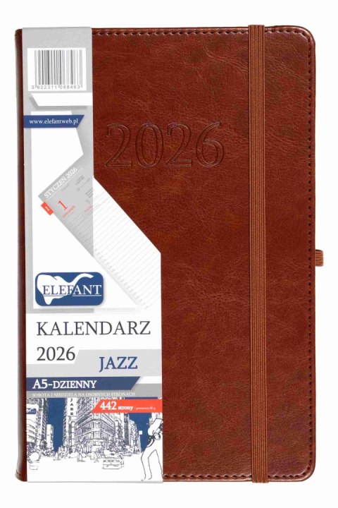 Kalendarz 2026 Jazz A5 dzienny brązowy Kalendarz 2026 Jazz A5 dzienny brązowy