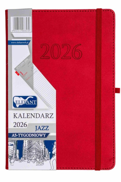 Kalendarz 2026 Jazz A5 tygodniowy czerwony Kalendarz 2026 Jazz A5 tygodniowy czerwony
