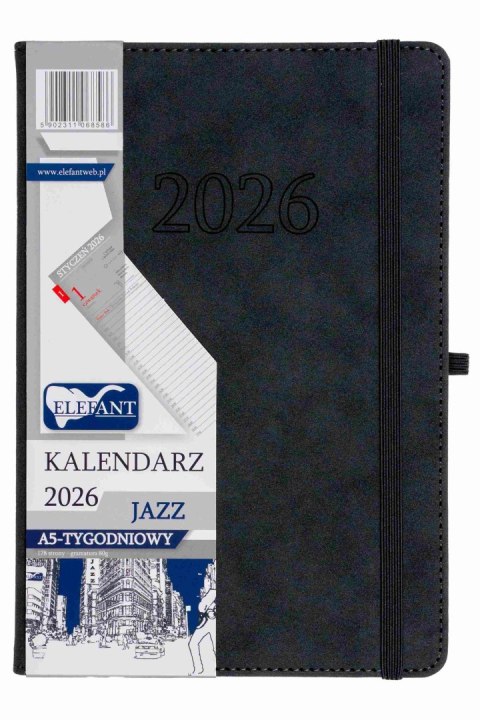 Kalendarz 2026 Jazz A5 tygodniowy grafitowy Kalendarz 2026 Jazz A5 tygodniowy grafitowy