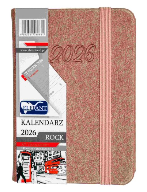 Kalendarz 2026 Rock A7 tygodniowy miedziany