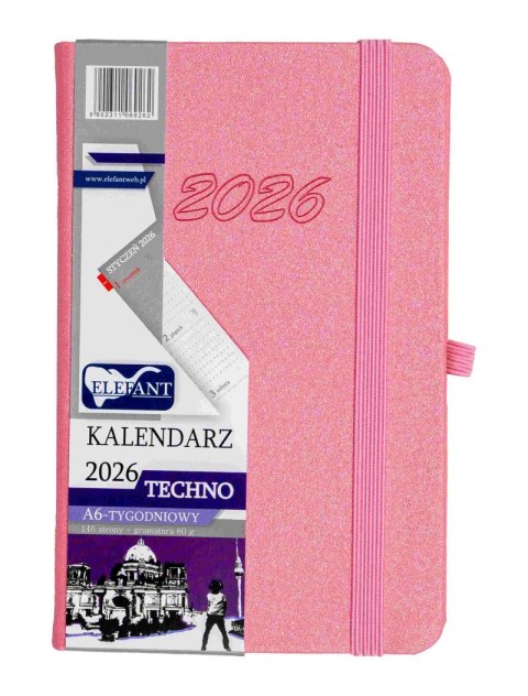 Kalendarz 2026 Techno A6 tygodniowy różowy Kalendarz 2026 Techno A6 tygodniowy różowy