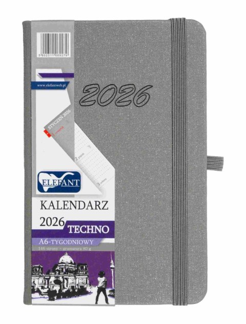 Kalendarz 2026 Techno A6 tygodniowy szary Kalendarz 2026 Techno A6 tygodniowy szary