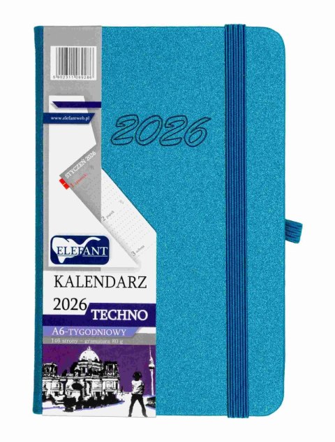 Kalendarz 2026 Techno A6 tygodniowy turkusowy Kalendarz 2026 Techno A6 tygodniowy turkusowy