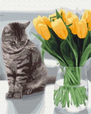 Malowanie po numerach BRUSHME 40x50 cm Kot z tulipanami