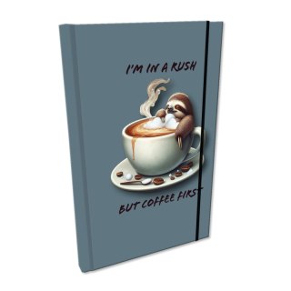 Notes A5 kratka z gumką Soft Touch Leniwiec Kawa