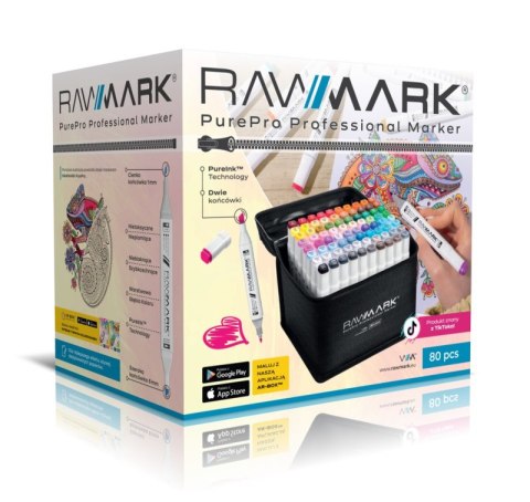 Promarkery alkoholowe Rawmark PurePro w etui ze stelażem 80 kolorów Promarkery alkoholowe Rawmark PurePro w etui ze stelażem 80 kolorów