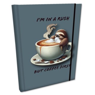 Notes B6 kratka z gumką Soft Touch Leniwiec Kawa