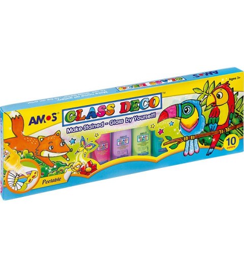 Farby witrażowe AMOS GD22P10 10 kolorów x22 ml Farby witrażowe AMOS GD22P10 10 kolorów x22 ml