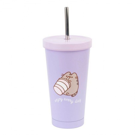 Kubek 500ml Pusheen metalowy z rurką VM03 Kubek 500ml Pusheen metalowy z rurką VM03