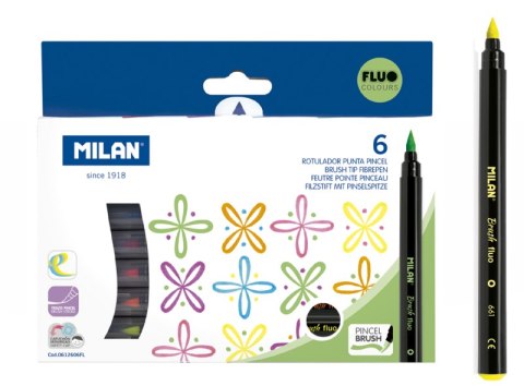 Flamastry Milan Brush fluo pędzelkowe 6 kolorów Flamastry Milan Brush fluo pędzelkowe 6 kolorów