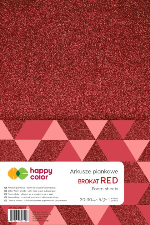 Arkusze piankowe brokatowe Happy Color A4 czerwone 5 ark. Arkusze piankowe brokatowe Happy Color A4 czerwone 5 ark.