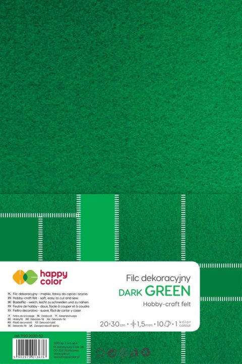 Filc dekoracyjny 20x30 cm 10 ark. ciemnozielony Happy Color Filc dekoracyjny 20x30 cm 10 ark. ciemnozielony Happy Color