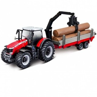 BBURAGO MODEL TRACOR WITH DELUXE TRAILER MASSEY FERGUSON 8740S WITH TREE FORWARDER 10CM