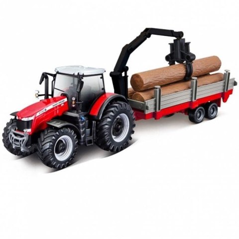 BBURAGO MODEL TRACOR WITH DELUXE TRAILER MASSEY FERGUSON 8740S WITH TREE FORWARDER 10CM