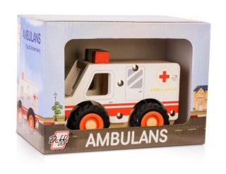 Auto drewniane z oponami Ambulans