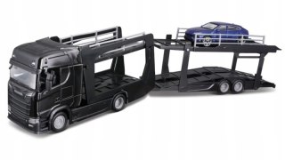 BBURAGO MODEL STREET FIRE MULTICAR CARRIER SCANIA 770 S FRONT TRAILER + LAMBORGHINI URUS 1:43