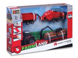 BBURAGO MODEL TRACTOR GIFT SET MASSEY FERGUSON 8740S + 3 TRAILERS 10CM