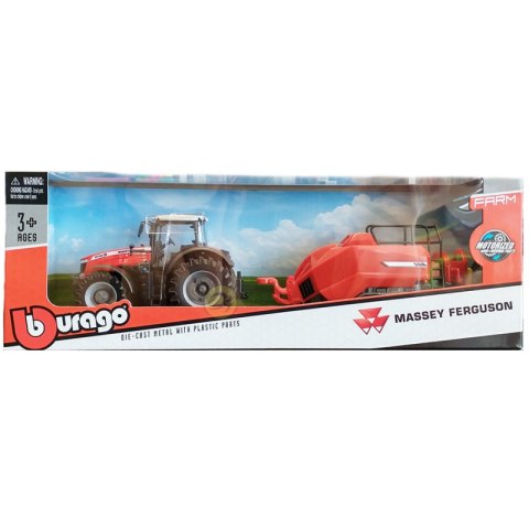 BBURAGO MODEL TRACTOR MASSEY FERGUSON 8740S WITH BALER LIFTER 10CM