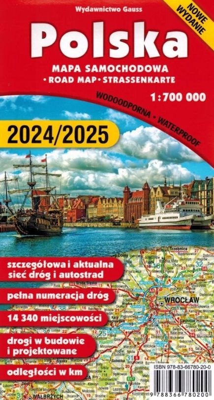 Polska. Mapa 1:700 000 wyd. foliowane wyd. 2024/2025