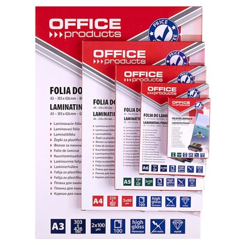 Folia do laminowania A3 Office Products 2x80mikr błyszcząca 100szt transparentna Folia do laminowania A3 Office Products 2x80mikr błyszcząca 100szt transparentna