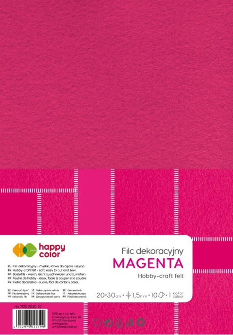 Filc dekoracyjny 20x30 cm 1,5 mm 5 ark. Magenta Happy Color Filc dekoracyjny 20x30 cm 1,5 mm 5 ark. Magenta Happy Color