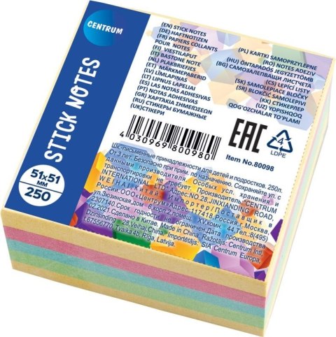 Karteczki samoprzylepne mix 5 pastelowych kolorów 250 szt. Karteczki samoprzylepne mix 5 pastelowych kolorów 250 szt.