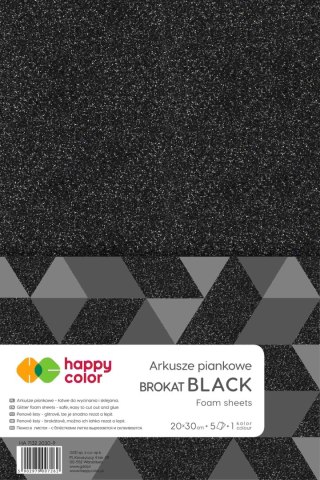 Arkusze piankowe brokatowe Happy Color A4 czarne 5 ark.