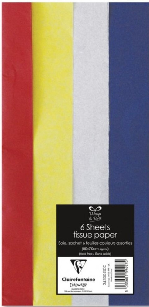 Bibuła 50x70 cm mix 4 kolory 6 arkuszy Bibuła 50x70 cm mix 4 kolory 6 arkuszy