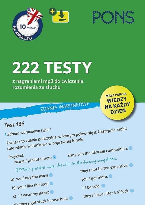10 minut na angielski 222 testy z nagraniami mp3 do ćwiczenia rozumienia ze słuchu A1/A2 wyd.2 PONS 10 minut na angielski 222 testy z nagraniami mp3 do ćwiczenia rozumienia ze słuchu A1/A2 wyd.2 PONS