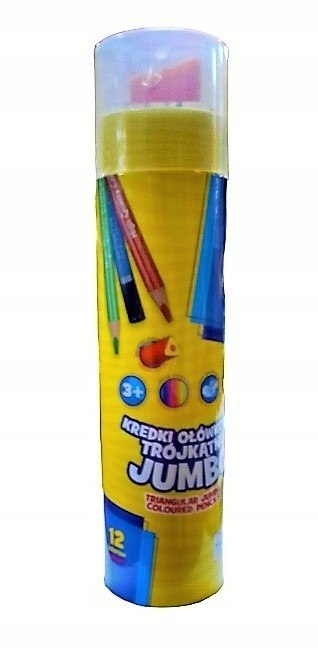 Kredki ołówkowe trójkątne Jumbo w tubie 12 kolorów z temperówką