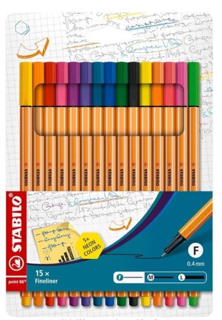 Zestaw cienkopisów STABILO point 88 etui 10+5 kolorów neon