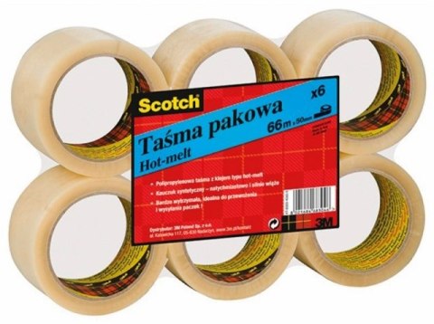 Paczka Taśma pakowa do wysyłek Scotch Hot-Melt transparentna 48mm x 66m 6 sztuk Paczka Taśma pakowa do wysyłek Scotch Hot-Melt transparentna 48mm x 66m 6 sztuk