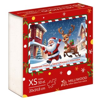 Puzzle 50 drewniane Święty Mikołaj z Reniferem