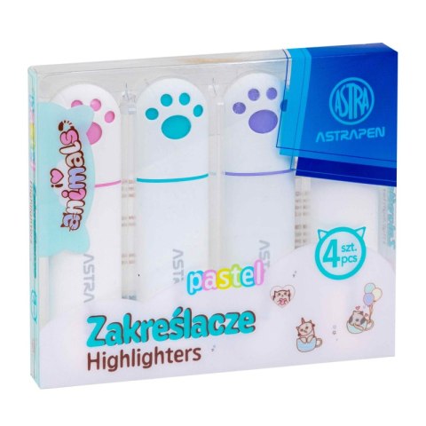 Zakreślacze z łapkami Astrapen Animals pastelowe 4 kolory Zakreślacze z łapkami Astrapen Animals pastelowe 4 kolory