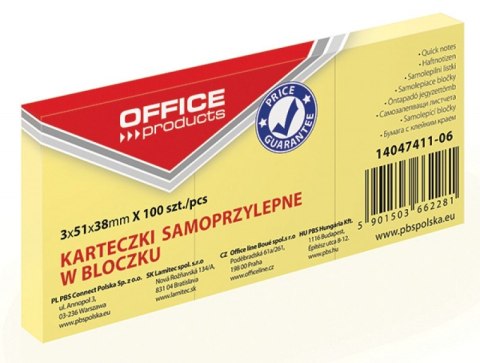 Bloczek samoprzylepny Office Products 3x38x51mm Bloczek samoprzylepny Office Products 3x38x51mm