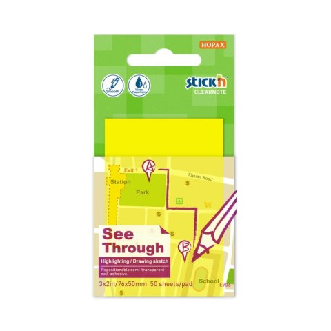 Notes samoprzylepny przezroczysty żółty 51x76 mm 50 kartek Notes samoprzylepny przezroczysty żółty 51x76 mm 50 kartek