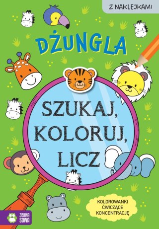 Dżungla. Szukaj, koloruj i licz