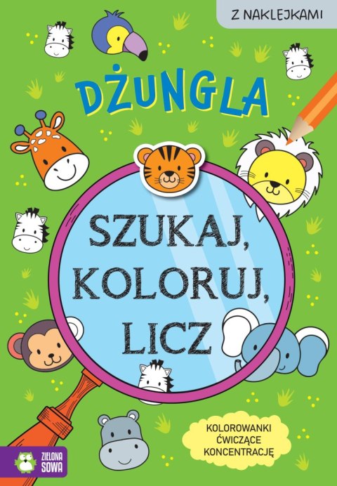 Dżungla. Szukaj, koloruj i licz