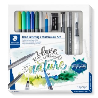 Zestaw akwarelowy Hand Lettering: 8 pisaków, ołówek, gumka, pędzel wodny Staedtler