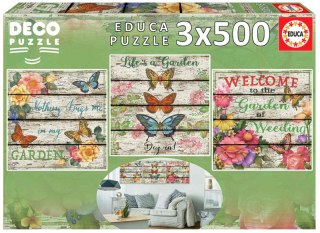 Puzzle 3x500 Kwiaty i Motyle 109639