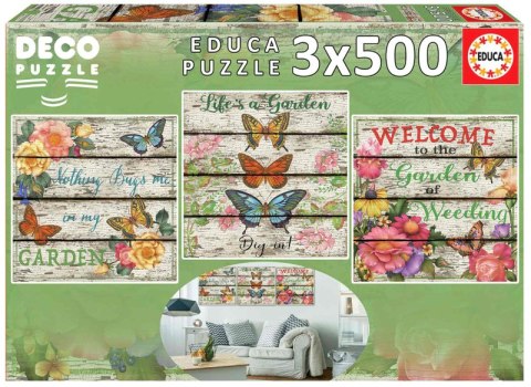 Puzzle 3x500 Kwiaty i Motyle 109639
