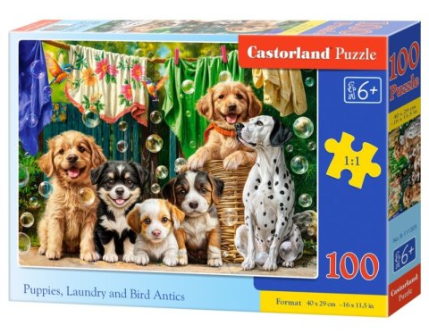 Puzzle 100 Puppies Laundry and Bird Antics B-111305