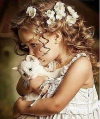 Diamentowa Mozaika Dziewczynka z kotkiem NO-1009643