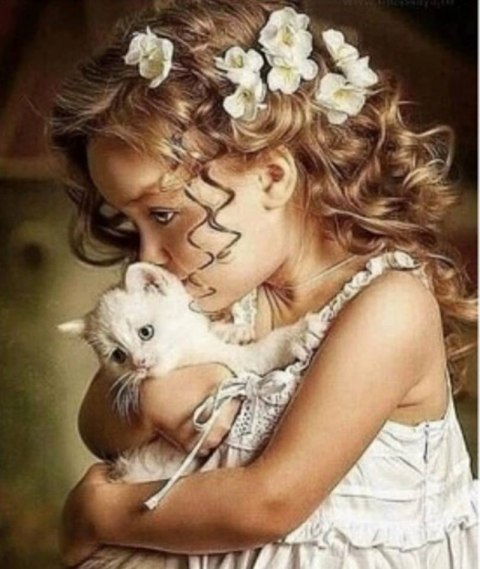 Diamentowa Mozaika Dziewczynka z kotkiem NO-1009643