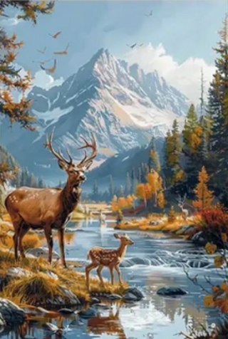 Diamentowa Mozaika Jelenie na tle gór NO-2001710