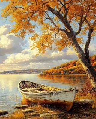 Diamentowa Mozaika Jesień łódka na wybrzeżu NO-2003024