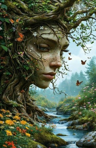 Diamentowa Mozaika Kobieta Nimfa w drzewie NO-2003084