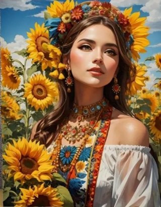 Diamentowa Mozaika Kobieta Słowianka w słonecznikach NO-2001722