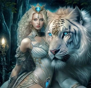 Diamentowa Mozaika Kobieta szafirowa królowa i biały tygrys NO-2000693